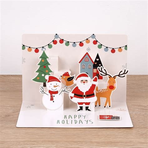 Santa Claus Pop-up Card Wholesale Custom Print Recycled Paper Luxury Handmade 3D Pop up Holiday ...