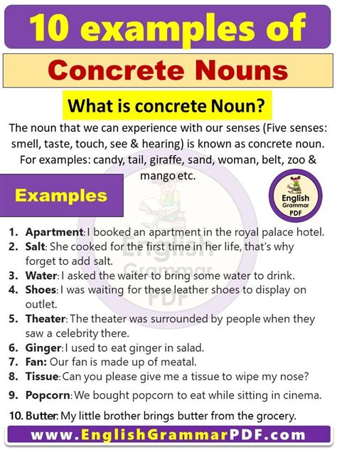 10 Examples of concrete nouns in sentences PDF | Concrete nouns, Nouns ...