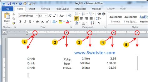 Lesson 21: Tab Stops - Swotster