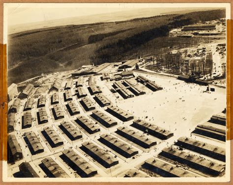 Postwar aerial view of Buchenwald concentration camps, showing the barracks. - Collections ...