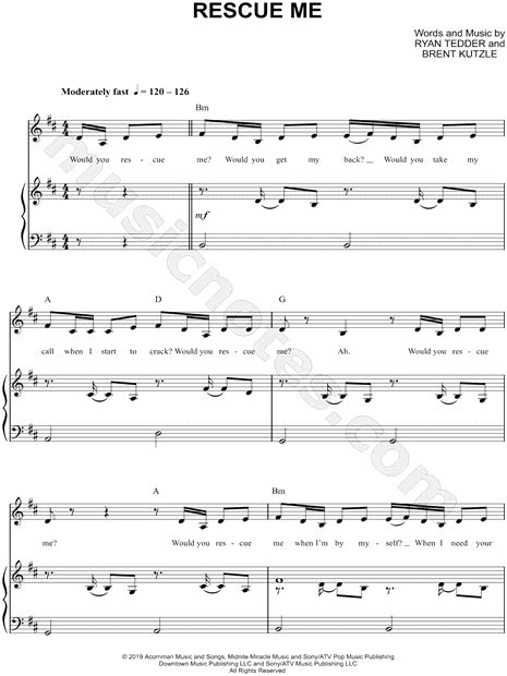 OneRepublic "Rescue Me" Sheet Music in B Minor (transposable ...