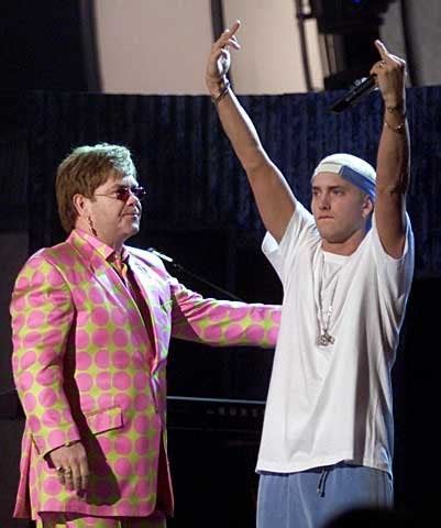 Eminem and Elton John after their performance during the 43rd Grammy ...