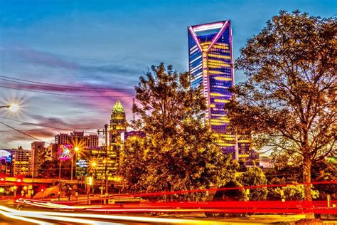 Charlotte City Skyline Early Morning at Sunrise Stock Image - Image of ...