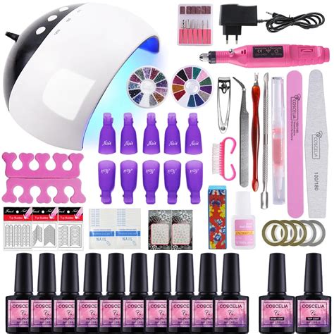 UV LED Nail Art Drill Kit With Gel Polish And Soak Off Drill Machine Tools In Multiple Colors ...