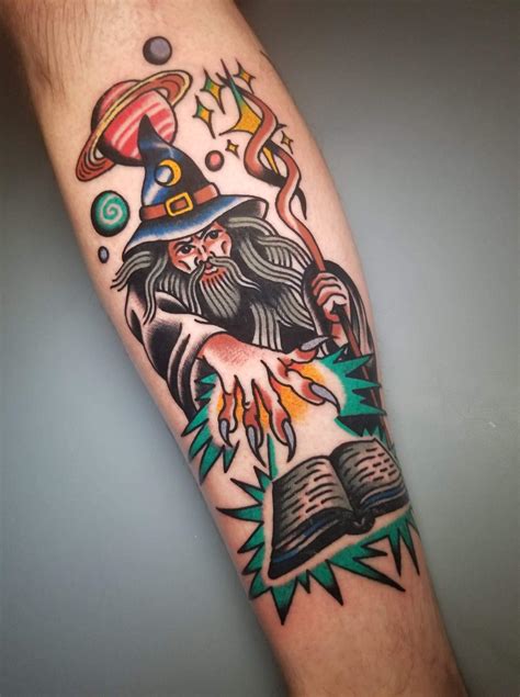 Old school wizard by JF at Bait and Schlang in Montreal : r/tattoos