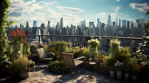 Premium AI Image | A rooftop garden oasis atop a city skyscraper