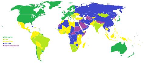 Level of freedom in each country of the world in 2013 according to ...