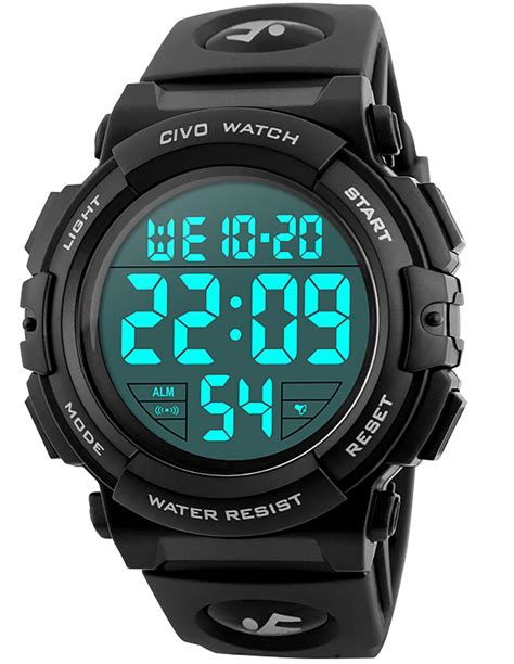 Mens Digital Sports Watches Military Big Numbers 50M Waterproof Large ...