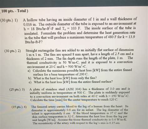 Solved 100 pts.- Total) A hollow tube having an inside | Chegg.com