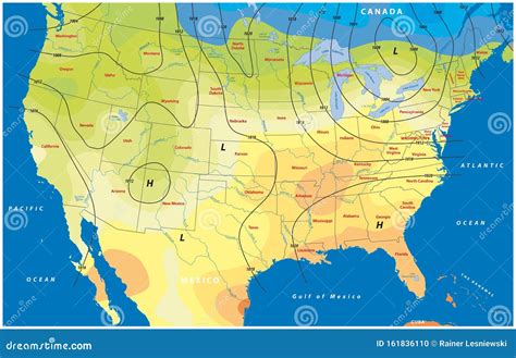 Fictional Map Of The Usa Temperature Barometric Pressure Wind Speed ...