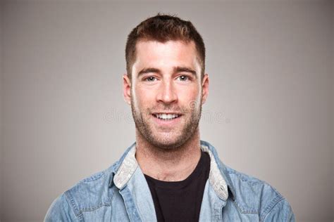 Portrait of a Normal Man Smiling Over Grey Background Stock Photo - Image of normal, camera ...