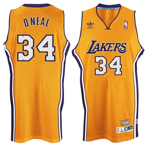 Men's Los Angeles Lakers Shaquille O'Neal adidas Gold Hardwood Classics ...