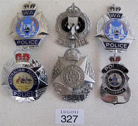 Six Australian Police cap badges Qld, WA, SA, ACT Number 131