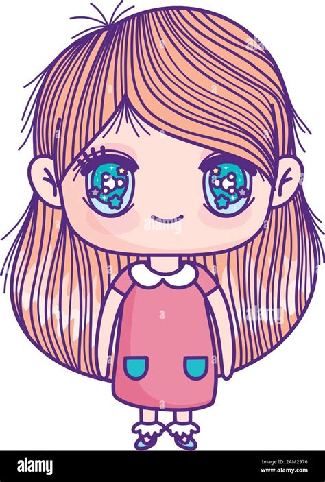 kids, cute little girl anime cartoon character vector illustration ...