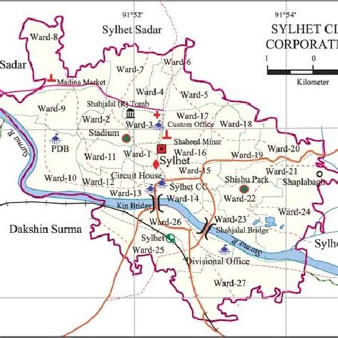 Map of Sylhet city corporation area, Bangladesh. | Download Scientific ...