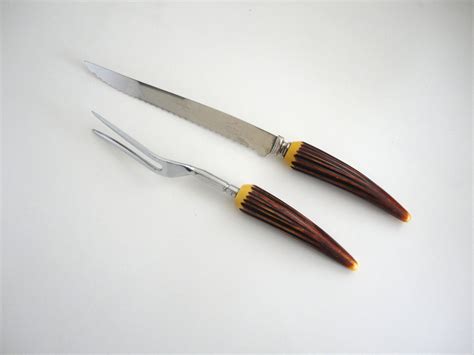 Carving Set Bakelight Horn Carving Set in Horn Knife and Fork Set Thanksgiving Turkey Carving ...