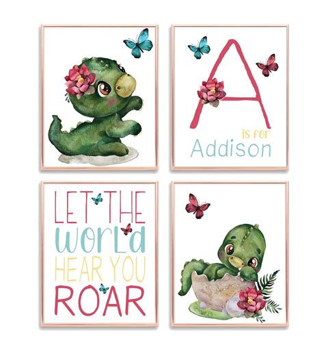 Personalized Baby Girl Dinosaur Nursery Children's Décor - Etsy