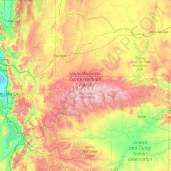 Uinta-Wasatch-Cache National Forest topographic map, elevation, relief