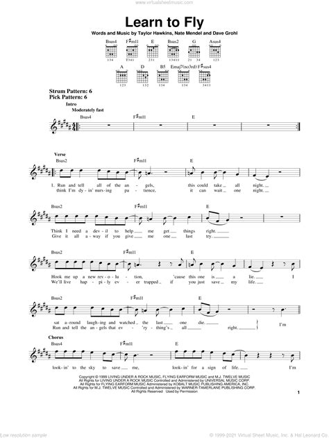 Learn To Fly sheet music (easy) for guitar solo (chords) (PDF)