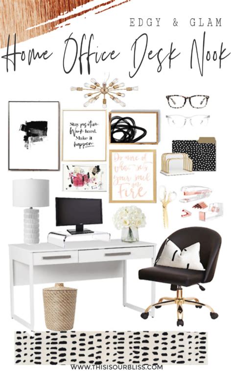 Home Office Update: Edgy Glam Desk Nook Mood Board | This is our Bliss