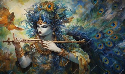 Premium AI Image | Lord Krishna and playing flute on the occasion of ...