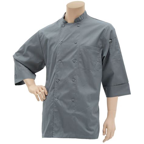 Chef Works Basic Grey Poly Cotton 3/4 Sleeve Chef Coat - Extra Large