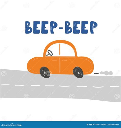 Beep Beep Print With Cute Rabbit And Fox Driving The Red Car. Funny ...