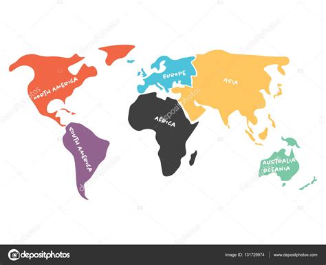 Multicolored simplified world map divided to continents — Stock Vector © pyty #131729974