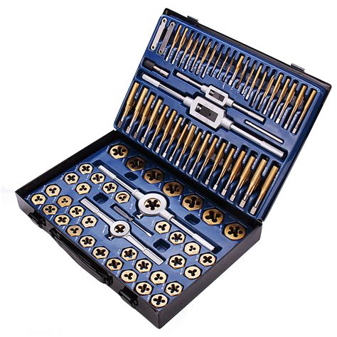 Drillpro 86Pcs Tungstem Steel Plating Titanium SAE Tap And Die Set Combination Metric Tools Kit ...