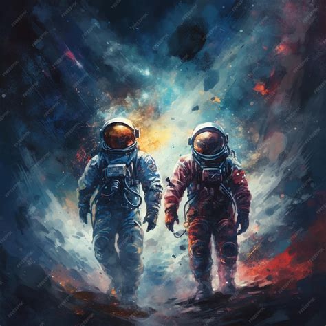 Premium Photo | Portrait of a spacemen group planet illustration space adventure scene landscape