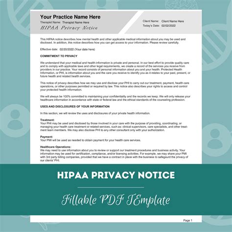 HIPAA Privacy Notice Template Editable / Fillable PDF Template for Counselors, Psychologists ...