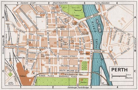 PERTH Vintage town city map plan Scotland;1967