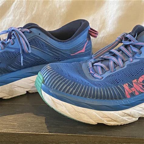 Hoka Bondi 7 blue, white, and pink sneakers/running... - Depop