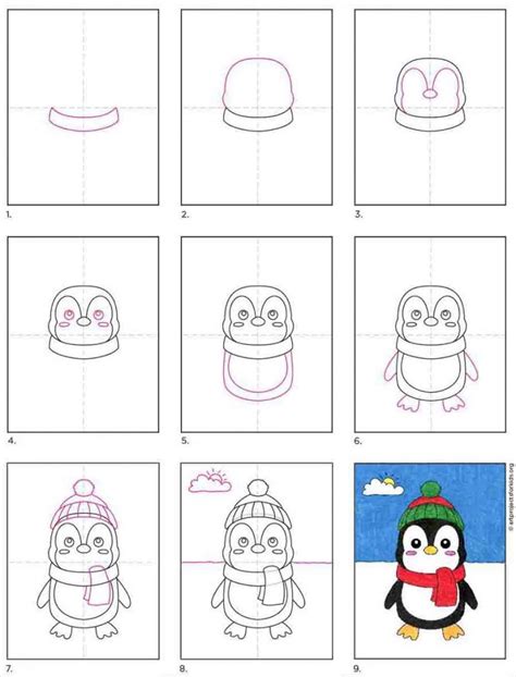 Easy How to Draw a Cute Penguin Tutorial and Penguin Coloring Page