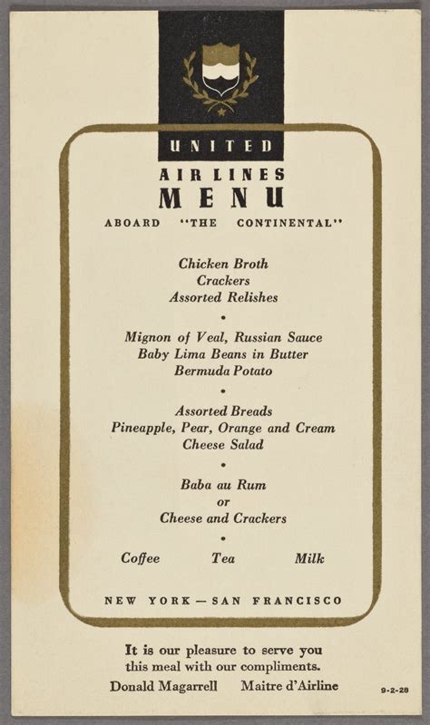 United Airlines Menu - September 2nd, 1928 : r/VintageMenus