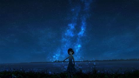 Download wallpaper 3840x2160 girl, night, starry sky, anime 4k uhd 16:9 ...