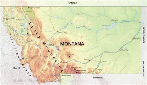 Physical map of Montana