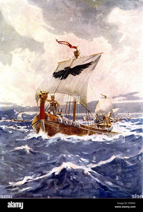 Middle Ages, Vikings, Viking ship, sailing, painting by Arch Webb, historic, historical, ships ...