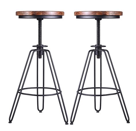 Buy LOKKHAN Set of 2 Industrial Bar Stool-Vintage Adjustable Swivel ...