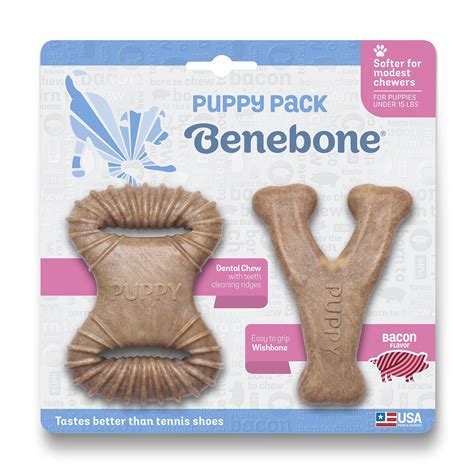 Benebone Bacon Flavor Tough Puppy Chew Toy, 2 count | Puppy chew toys, Puppy chewing, Dog chew toys