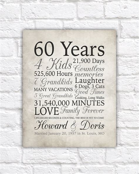 60th Anniversary Gift 60 Years Married or Any Year Gift for