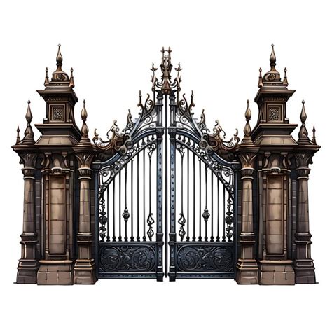 Premium Photo | Surreal Style of Swing Gate With Castle Battlement Design Consisting of a Dou ...