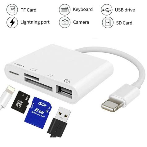 SD Card Reader for iPhone iPad, 4 in 1 USB OTG Camera Connection Kit with Camera Memory Reader ...