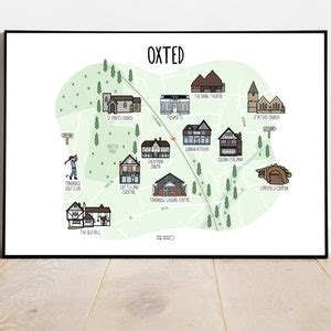 Map of Oxted Illustrated Map of Oxted Map Print of Oxted Oxted Surrey Map Travel Gift Idea ...