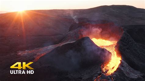 Relaxing Video of VOLCANO ERUPTION in ICELAND | 4K Drone - YouTube