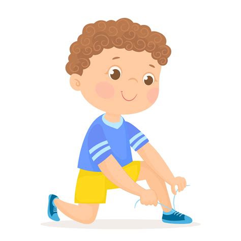 Little boy putting shoes on, tying his shoes. 7280611 Vector Art at ...