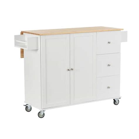 Tatahance White Kitchen Cart with Solid Wood Top and 3 Drawers，Storage ...