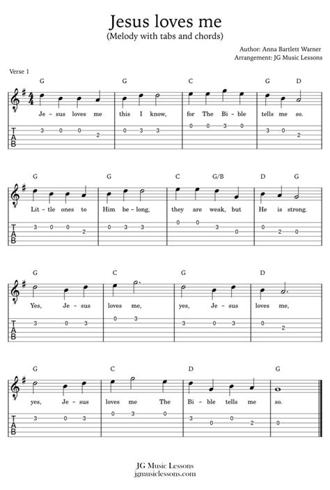 Jesus Loves Me Guitar Sheet Music With Tabs Chords Melody - Etsy