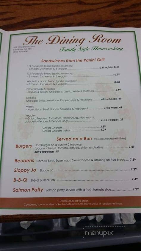 Menu of The Dining Room in Sandusky, MI 48471