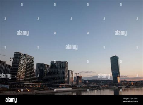 Picture of the construction site of Beograd na vodi, or Beograd waterfront, from the sava river ...